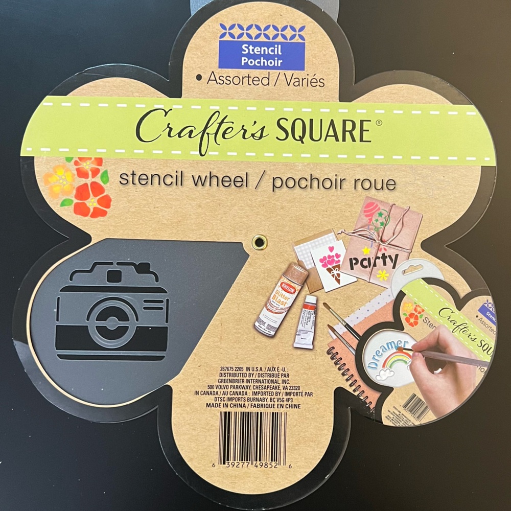 🆕Crafter’s Square Stencil Wheel – Travel Theme (Camera, “Good Trip” & More)